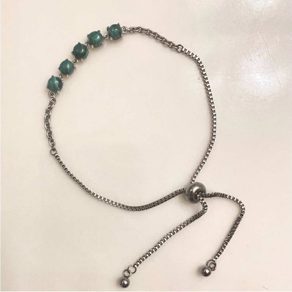 Silver and Green Adjustable Bracelet